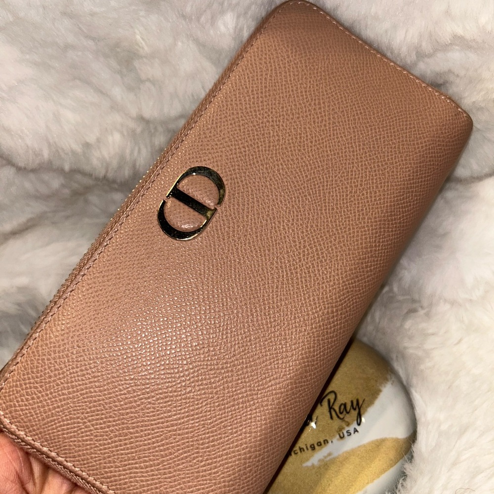 Christian Dior Blush Pink Grained Leather‎ Zippy Wallet